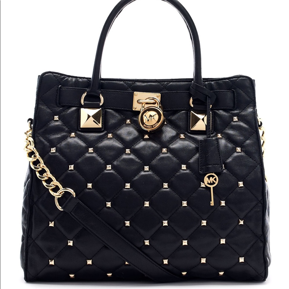 Michael Kors Black Leather Hamilton & Gold Studs